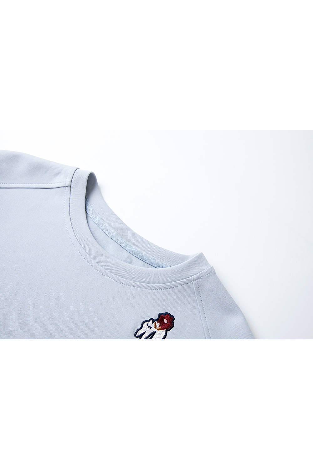 Mist Blue Crewneck Sweatshirt with Playful Cat & Dog Embroidery-VIMLYSTORE