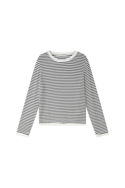 Black & White Striped Wool-Blend Relaxed Tee-VIMLYSTORE