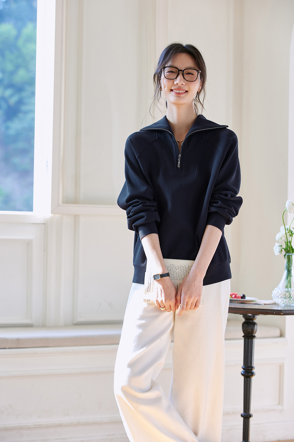 Retro Zip-Collar Pullover Sweatshirt-VIMLYSTORE