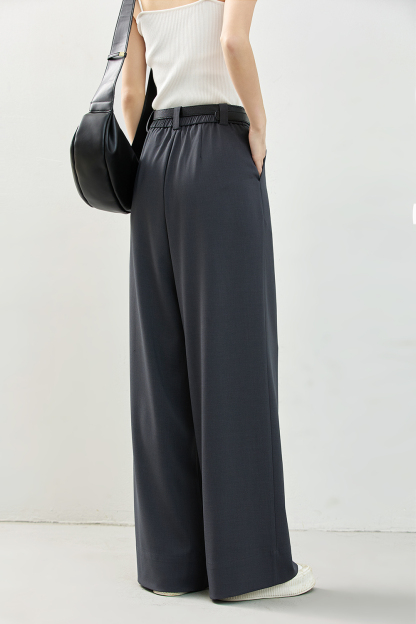 Pleated Wide-Leg Dress Pants with Relaxed Waist-VIMLYSTORE