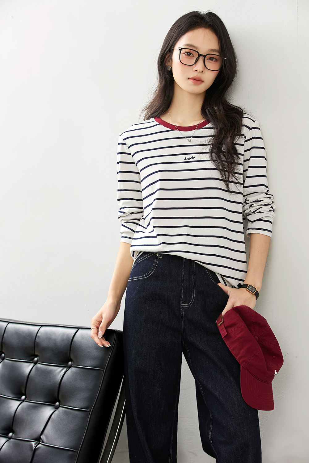Slim-Fit Contrast Sleeve Tee with Embroidered Lettering-VIMLYSTORE