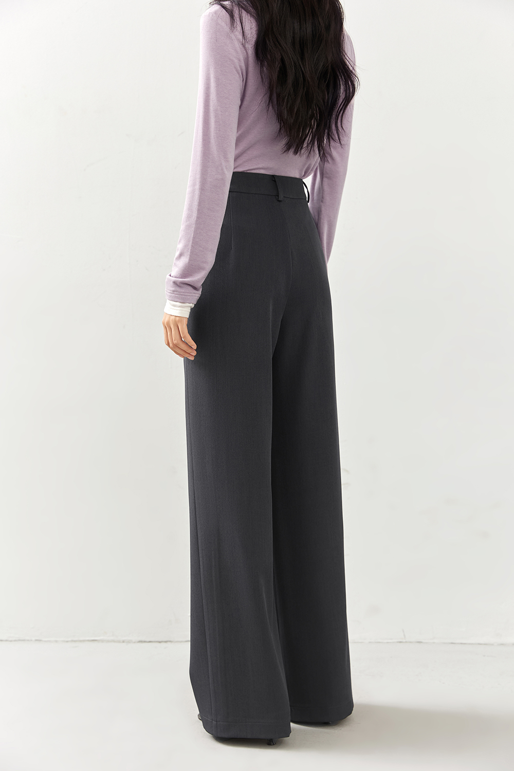 Fluid Gray Wide-Leg Trousers with Tailored Drape-VIMLYSTORE