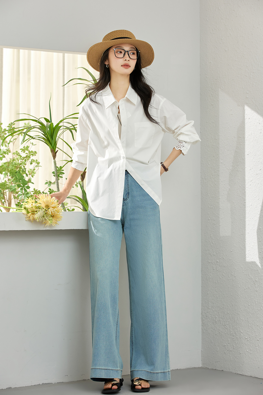 Artistic Cutwork Notch-Collar Blouse-VIMLYSTORE