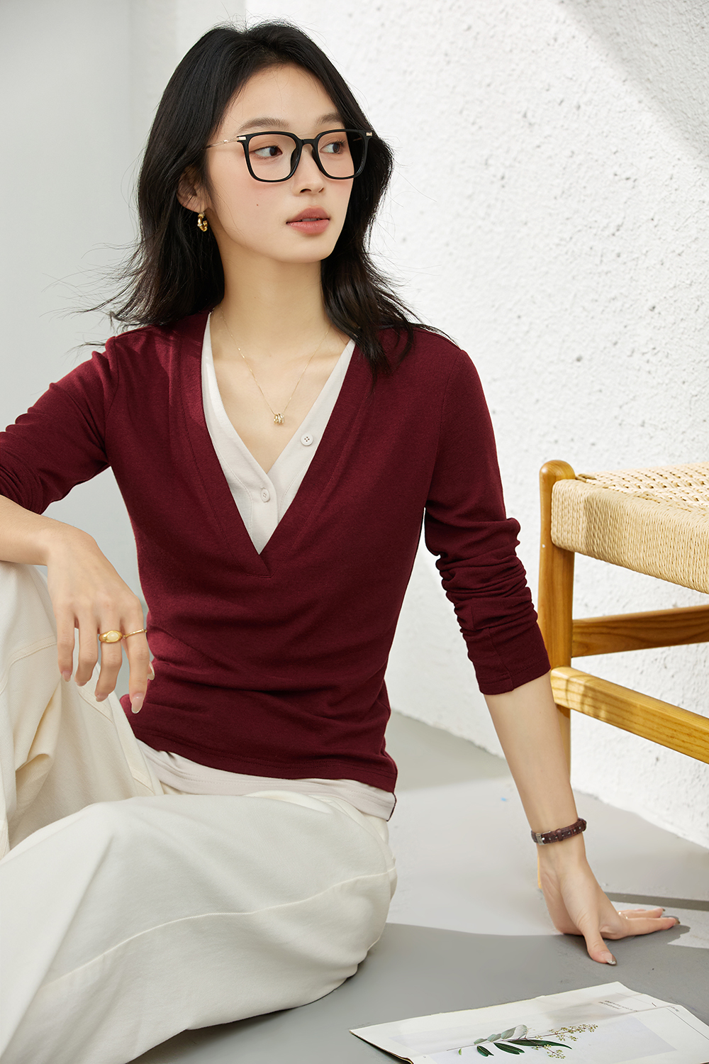 False Two-piece Designer Slim-fit Layering Long Sleeve T-shirt-VIMLYSTORE