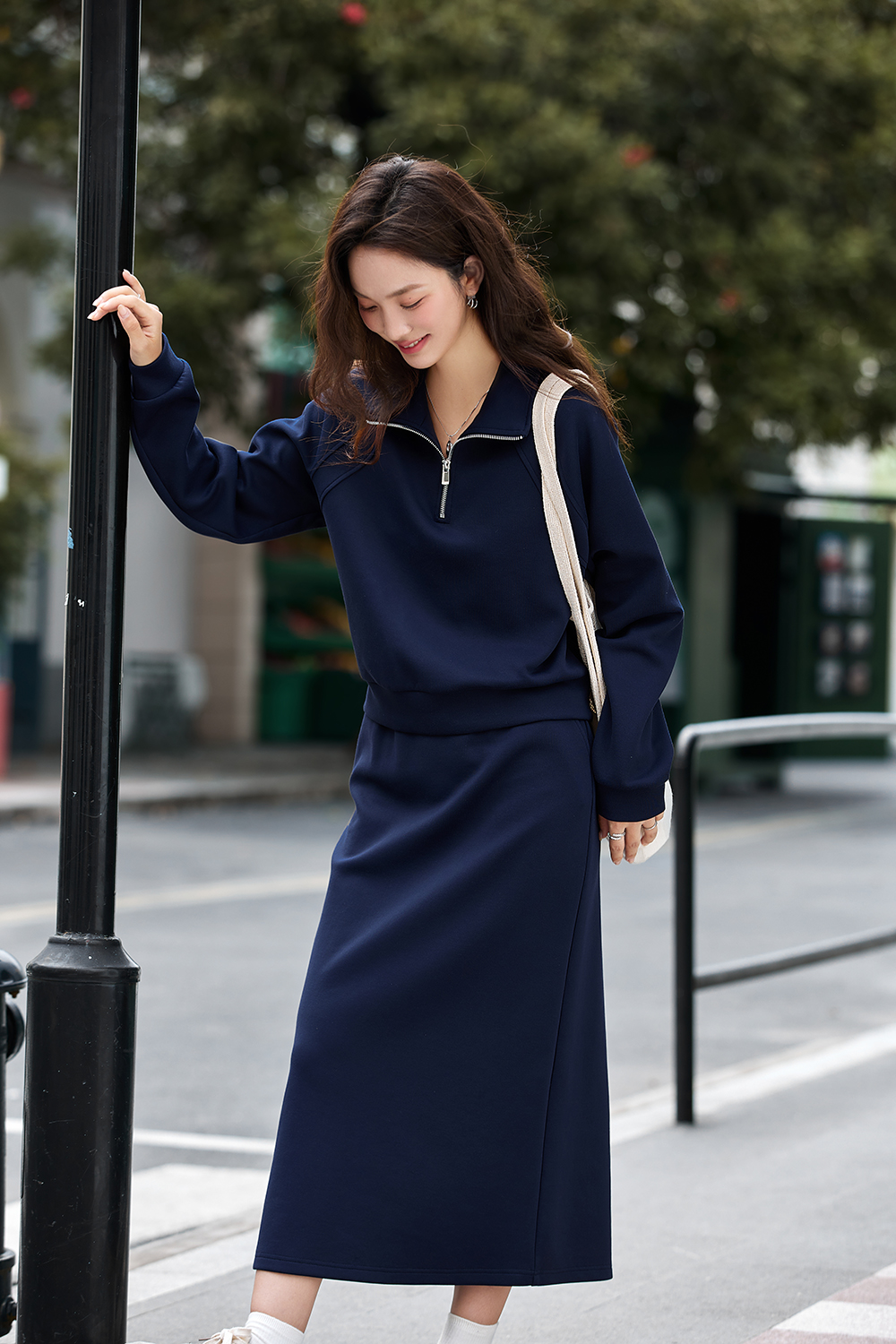 Fashion Casual Notched Top with Skirt Set-VIMLYSTORE