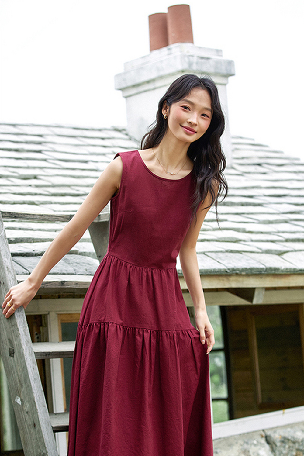 Fashion Minimalist Sleeveless Round-Neck Maxi Dress-VIMLYSTORE
