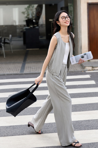 Fashion Casual Sleeveless Top with Wide-Leg Pants Two-Piece Set