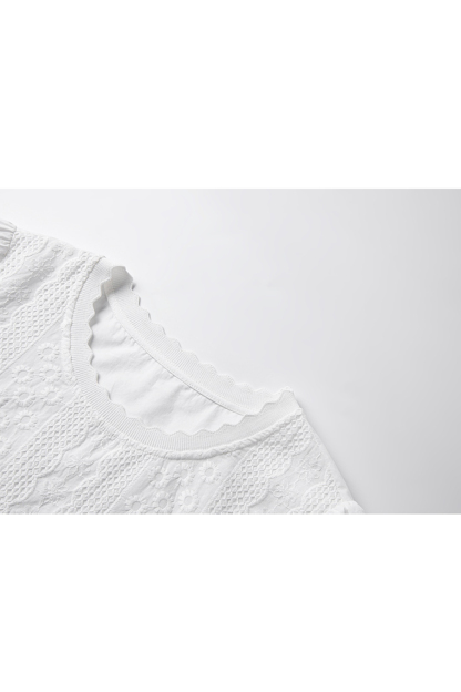Casual Embroidered Puff-sleeve Cotton Top