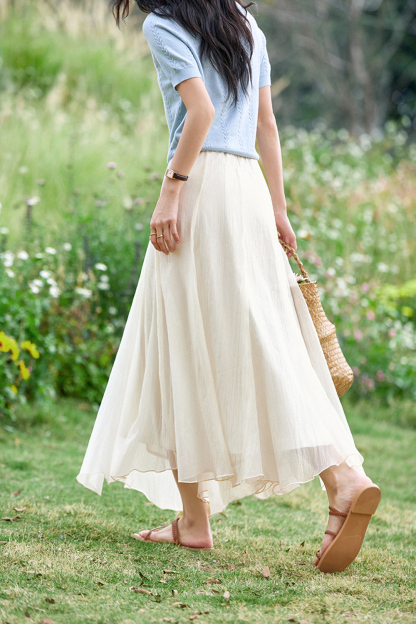 Elegant and Gentle High-Waist A-Line Flowy Maxi Dress with Draping-VIMLYSTORE