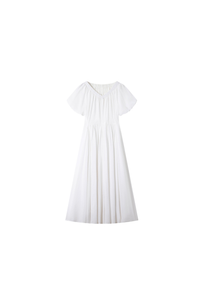 French Floral Soft V-Neck Puff Sleeve Slimming Maxi Dress