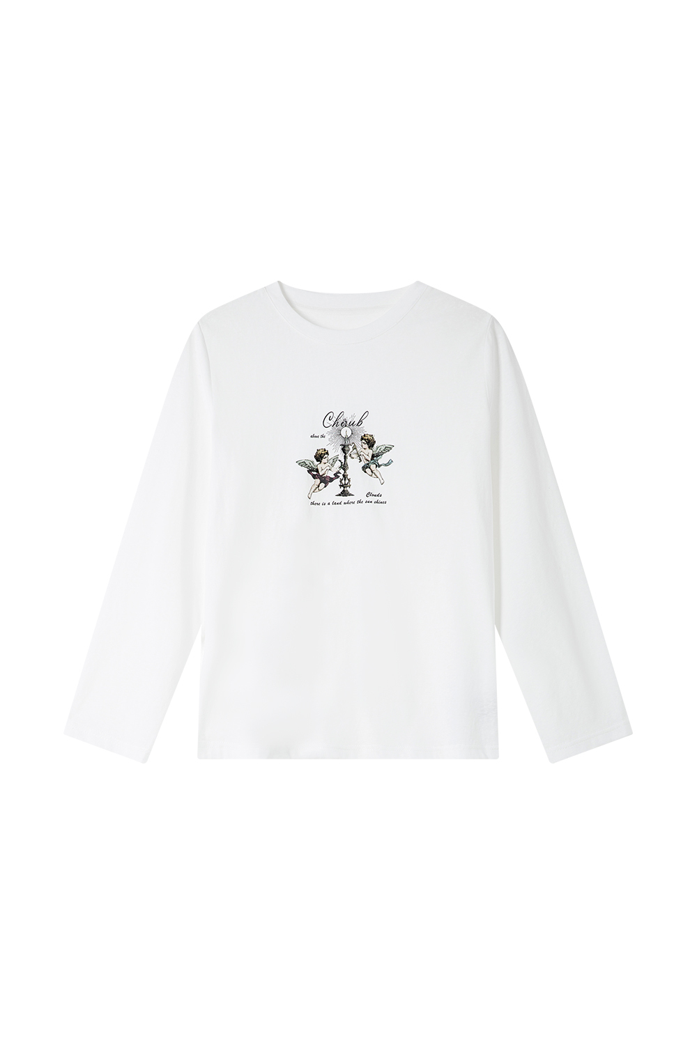 Relaxed Fit Long-Sleeve Tee with Cherub Print-VIMLYSTORE