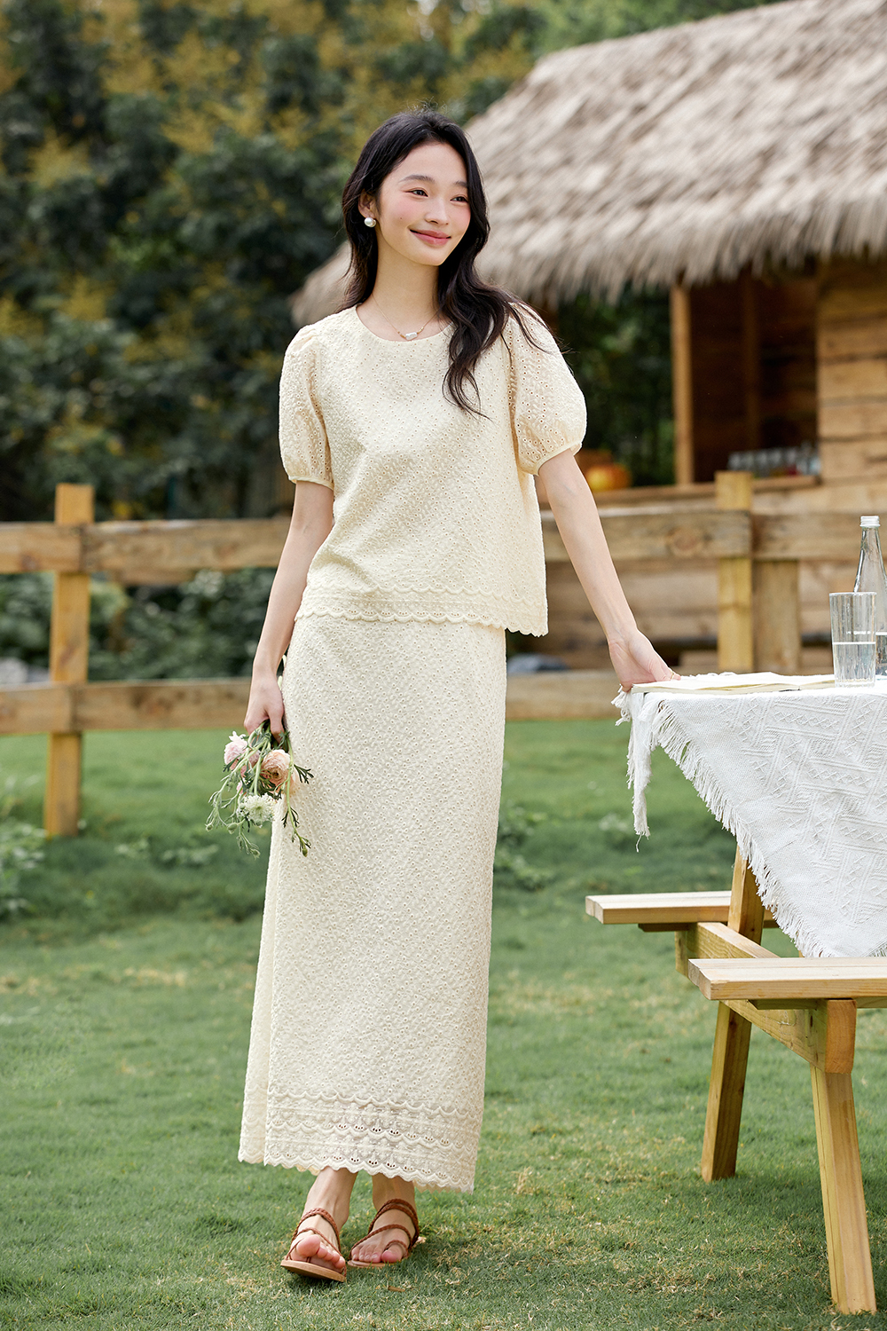 Sweetheart Neckline Top & Flared Skirt Coord Set-VIMLYSTORE