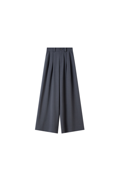 Pleated Wide-Leg Dress Pants with Relaxed Waist-VIMLYSTORE