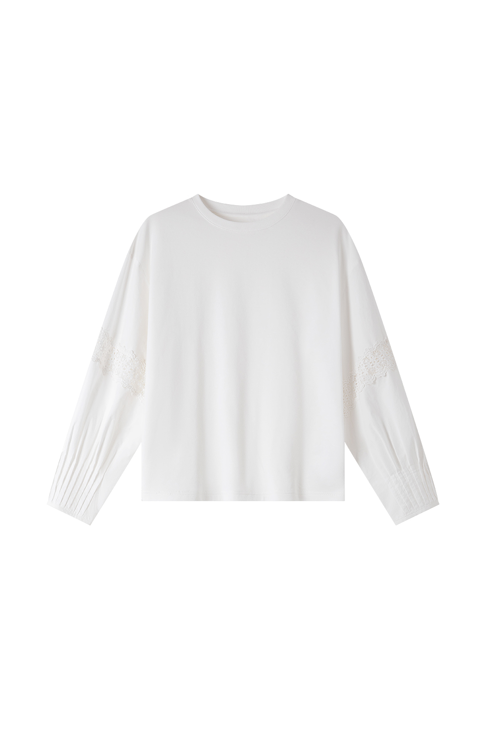 Lace-Trimmed Cut-Out Panel Slimming Crewneck Tee-VIMLYSTORE