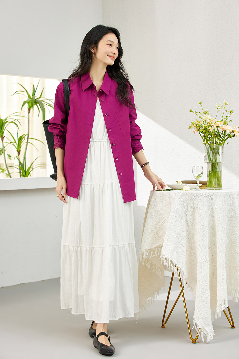 Artistic Cutwork Notch-Collar Blouse-VIMLYSTORE