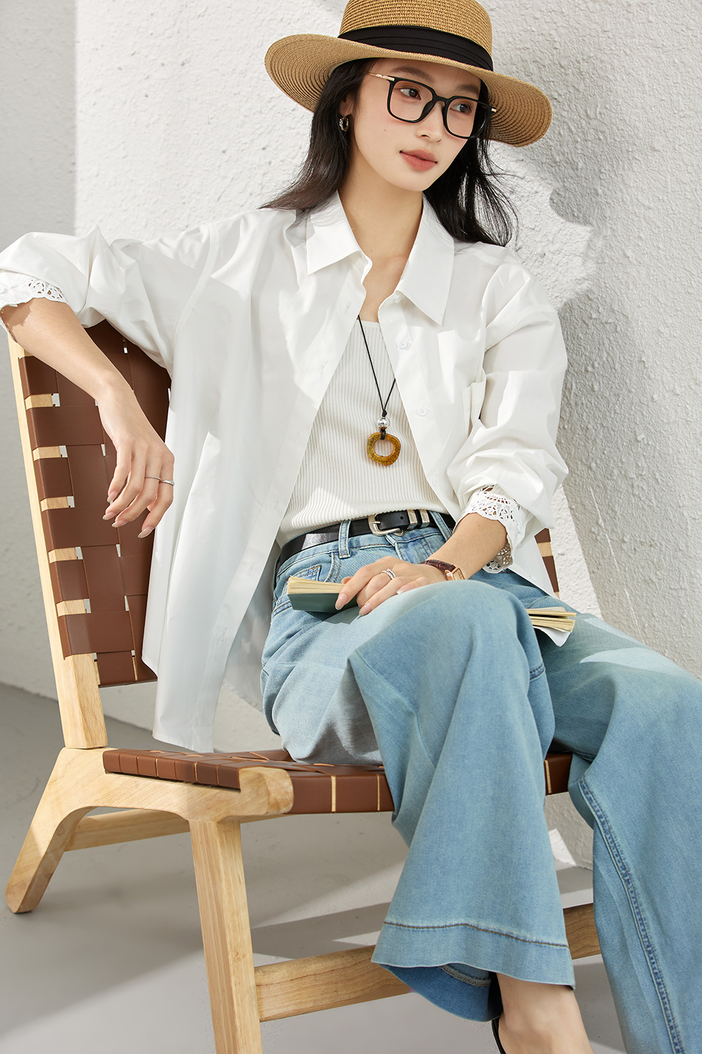 Artistic Cutwork Notch-Collar Blouse-VIMLYSTORE