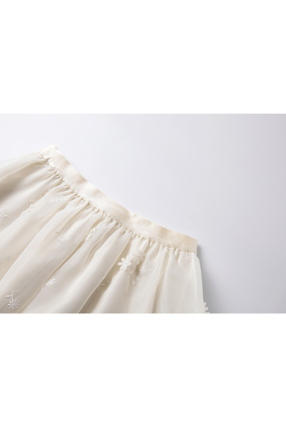 Feminine Slim-Fit 3D Floral Embroidered A-Line Skirt