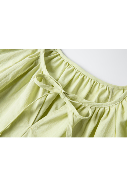 Casual & Stylish Loose Tie-Front Round Neck Puff Sleeve Blouse-VIMLYSTORE