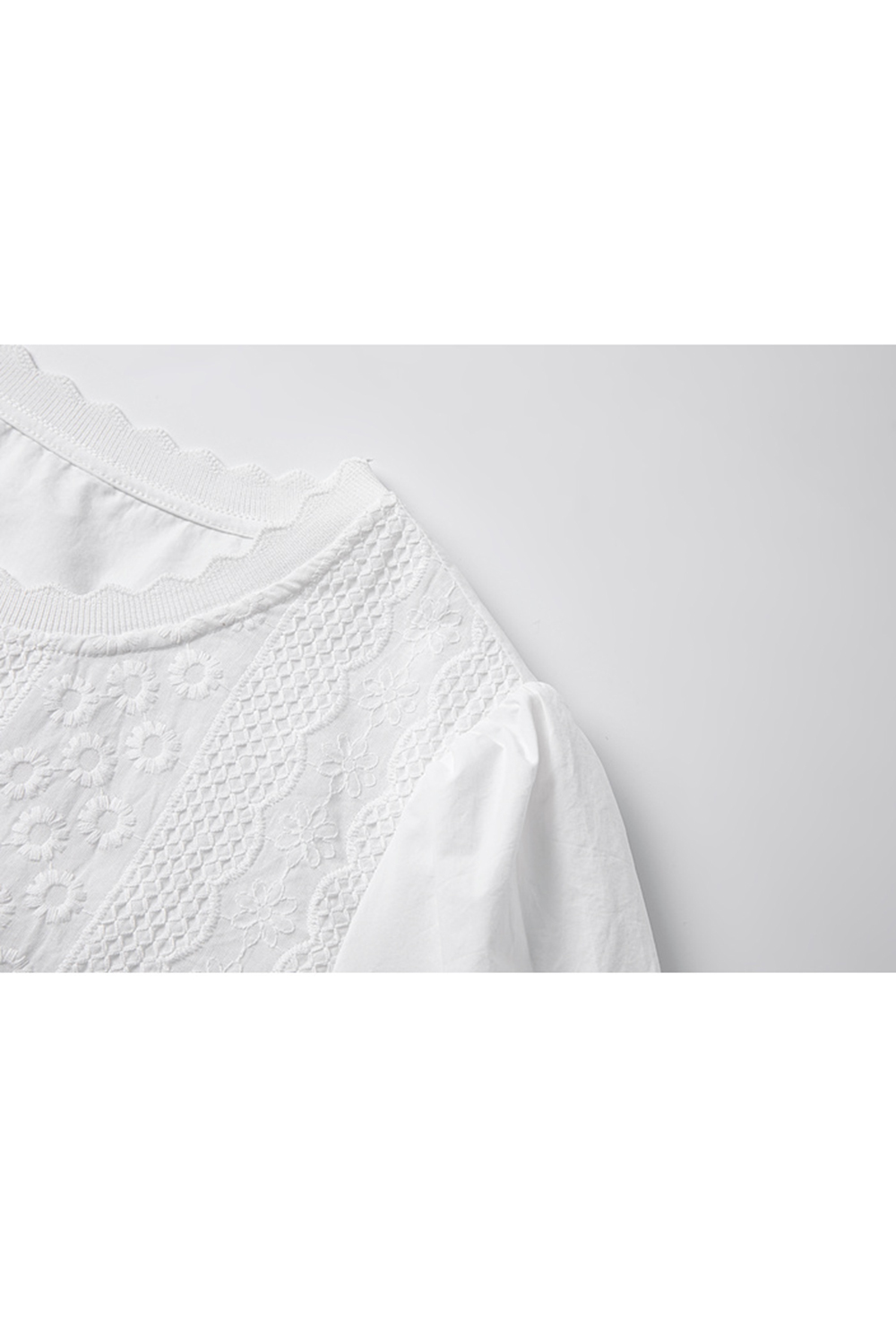 Casual Embroidered Puff-sleeve Cotton Top