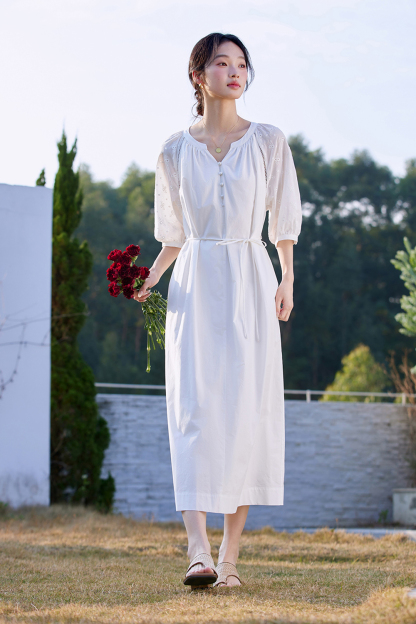 Breathable Floral Embroidery V-Neck Slimming Maxi Dress
