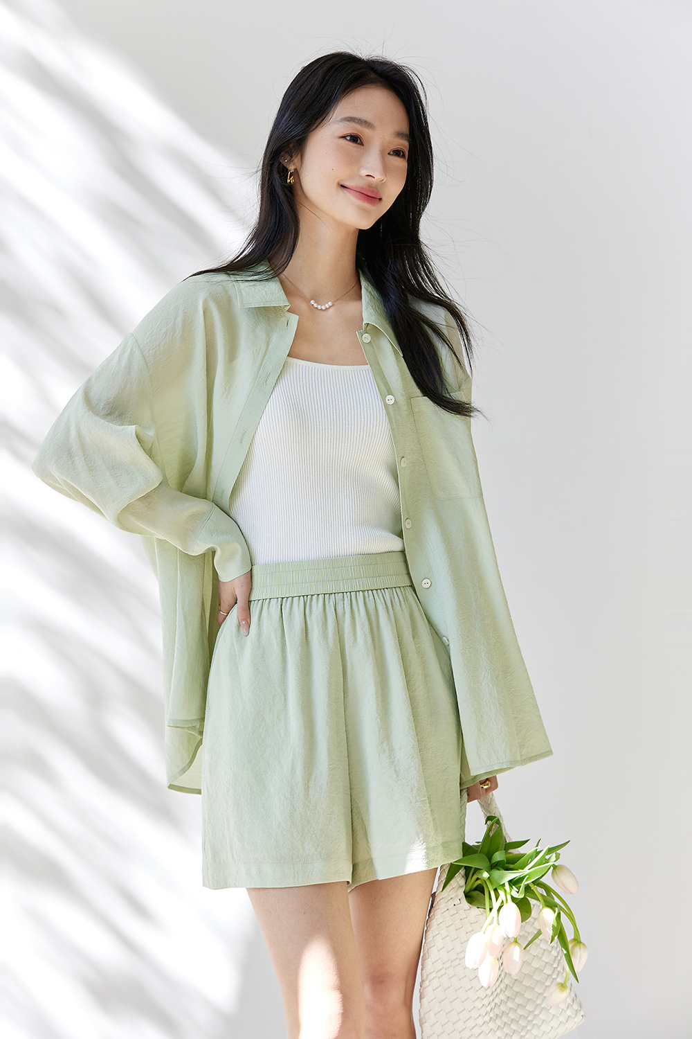 Simple Commuter Sun Protection Shirt & Shorts Two-Piece Set-VIMLYSTORE