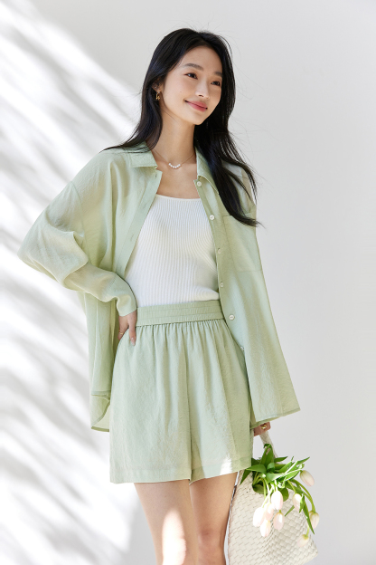 Simple Commuter Sun Protection Shirt & Shorts Two-Piece Set-VIMLYSTORE