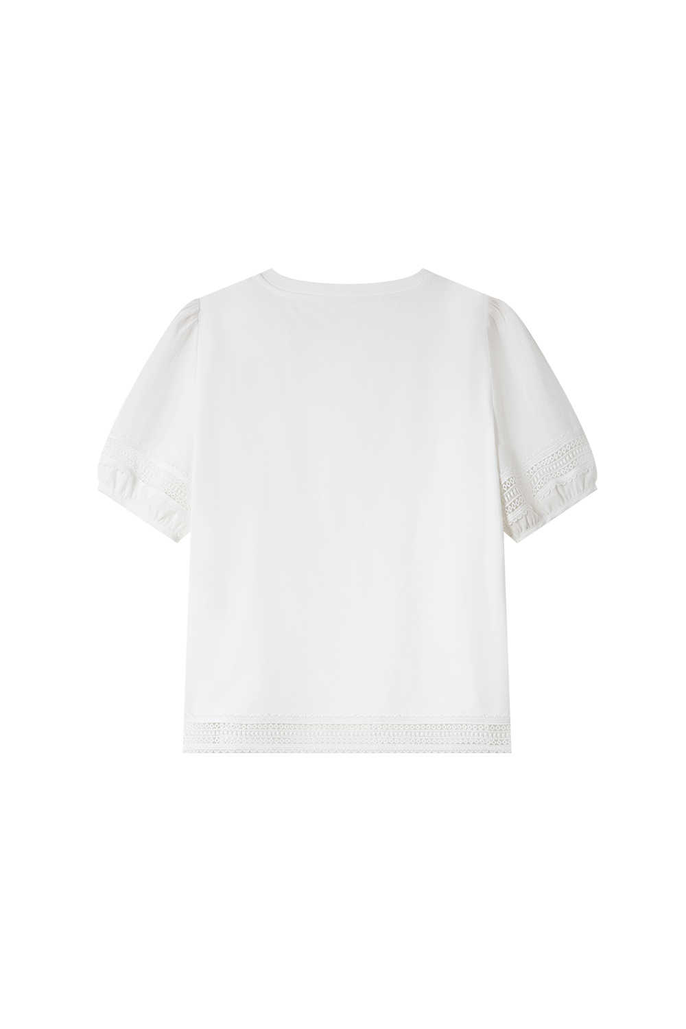 Lace Trim Lantern Sleeve Round Neck Short Sleeve T-Shirt-VIMLYSTORE