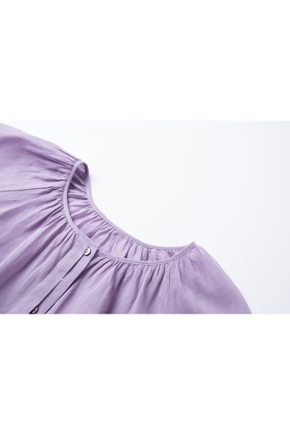 Monet Purple Linen-Cotton Light Luxury Youthful Chic Shirt-VIMLYSTORE