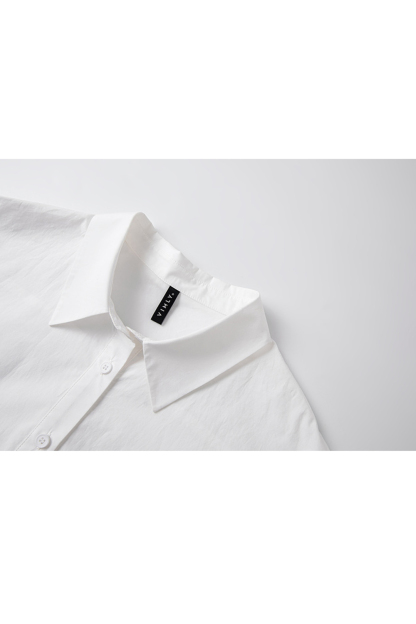 Minimalist White Lace-trimmed Cotton Shirt