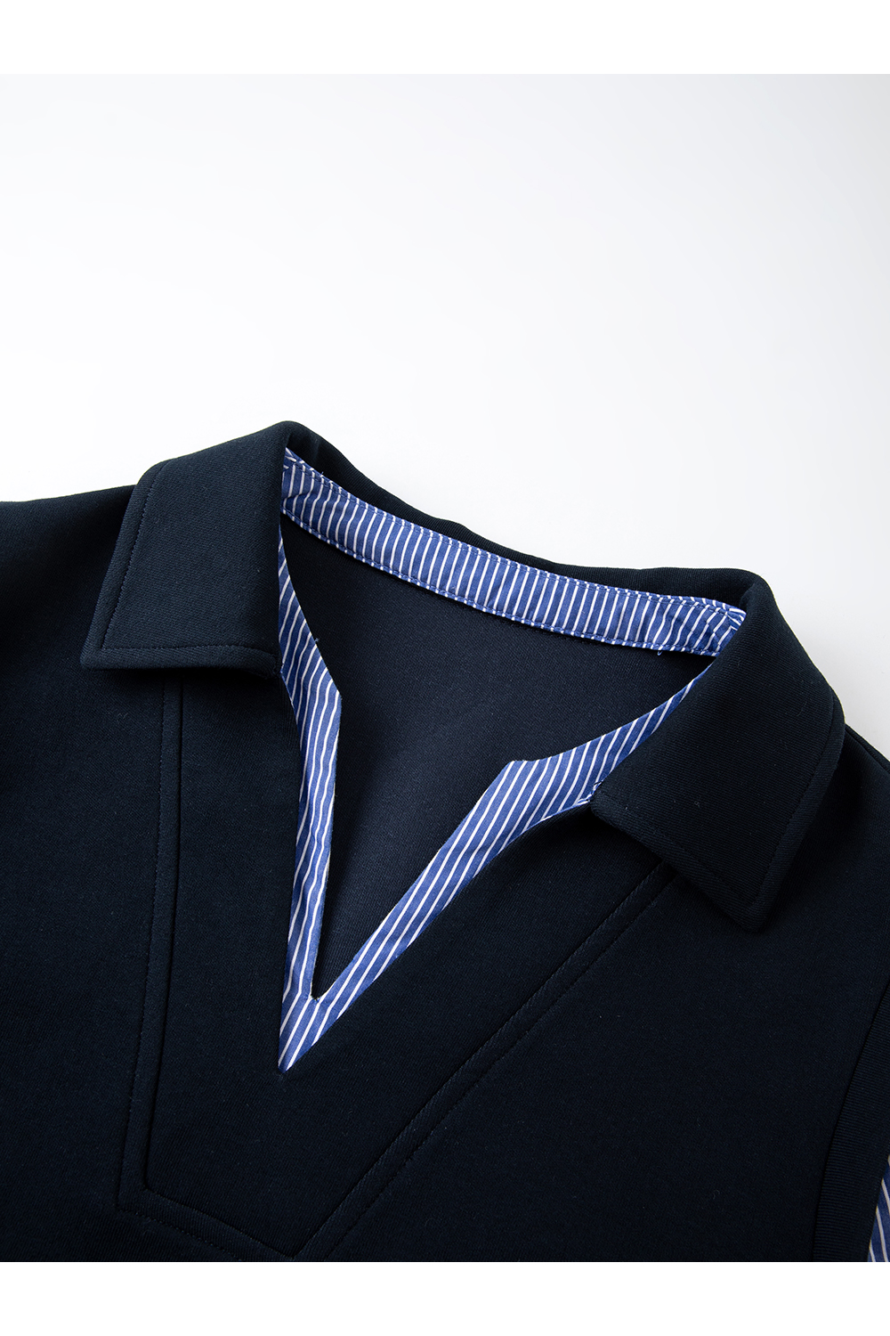 Navy Blue Fake Two-Piece Top with Long Skirt Set-VIMLYSTORE