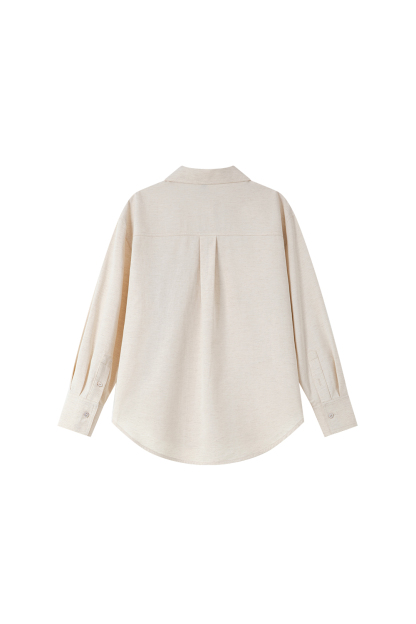 Oatmeal Oversized Shirt with Dual-Button Cuff Detail-VIMLYSTORE
