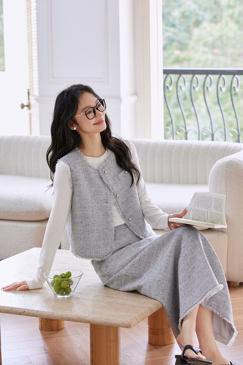 Tweed Vest & Skirt Twin Set in Heather Gray-VIMLYSTORE