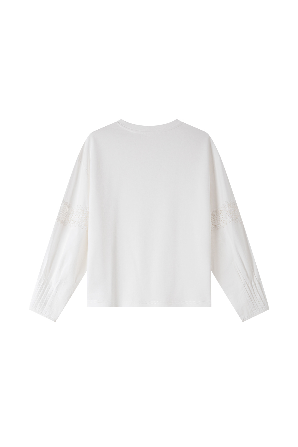 Lace-Trimmed Cut-Out Panel Slimming Crewneck Tee-VIMLYSTORE