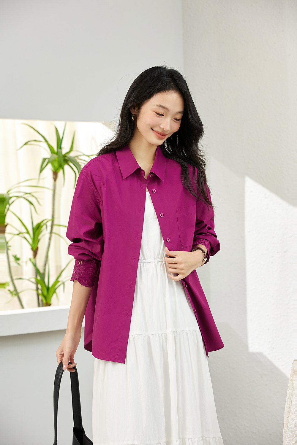 Artistic Cutwork Notch-Collar Blouse-VIMLYSTORE