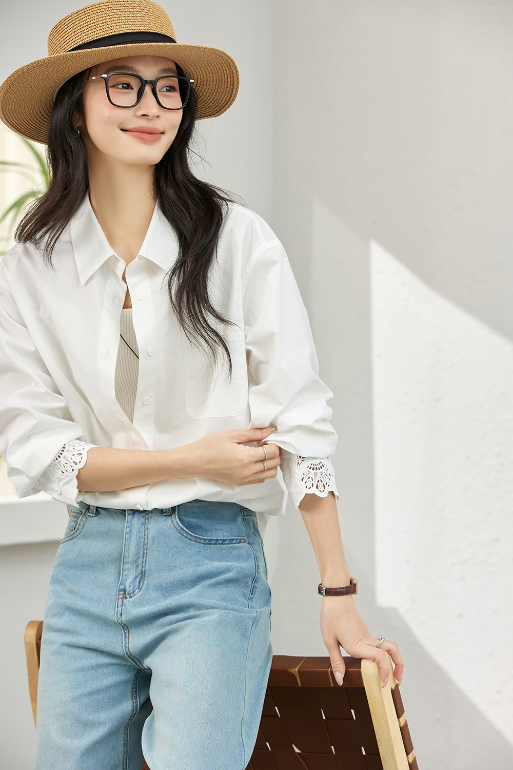 Artistic Cutwork Notch-Collar Blouse-VIMLYSTORE