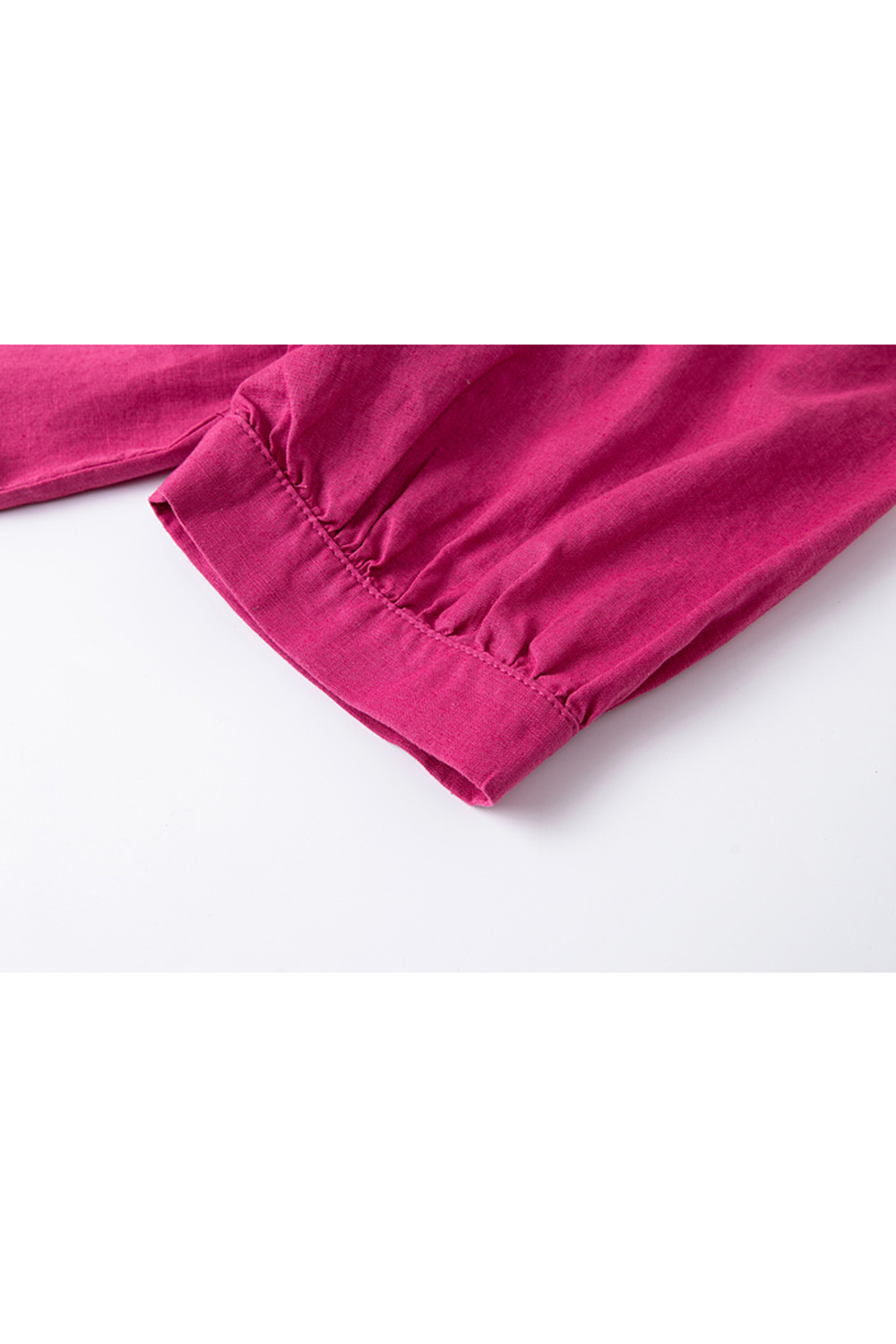 Stylish Raspberry Pink Lace Trim Round-Neck Blouse-VIMLYSTORE