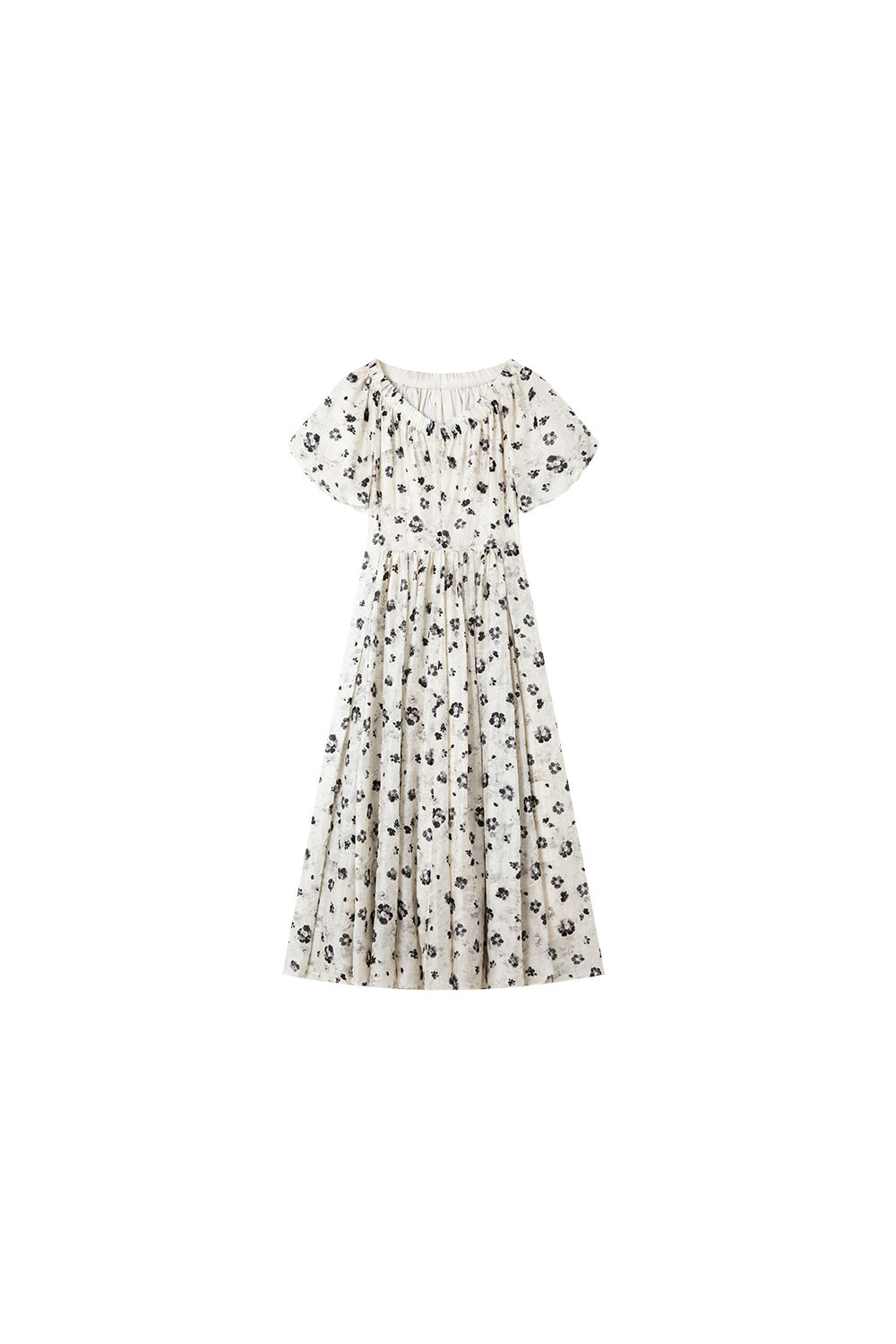 French Floral Soft V-Neck Puff Sleeve Slimming Maxi Dress