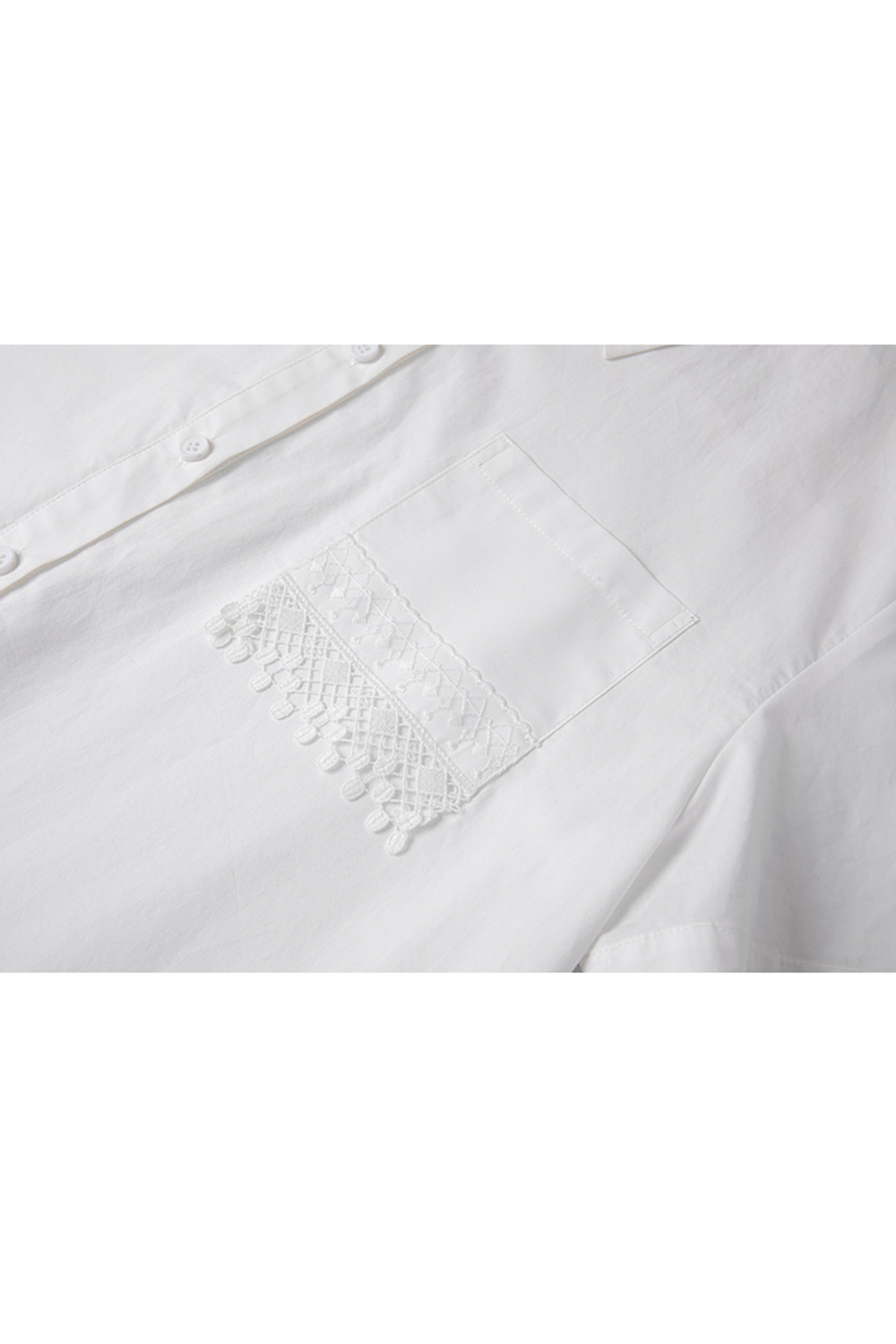 Minimalist White Lace-trimmed Cotton Shirt