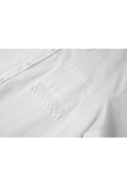 Minimalist White Lace-trimmed Cotton Shirt