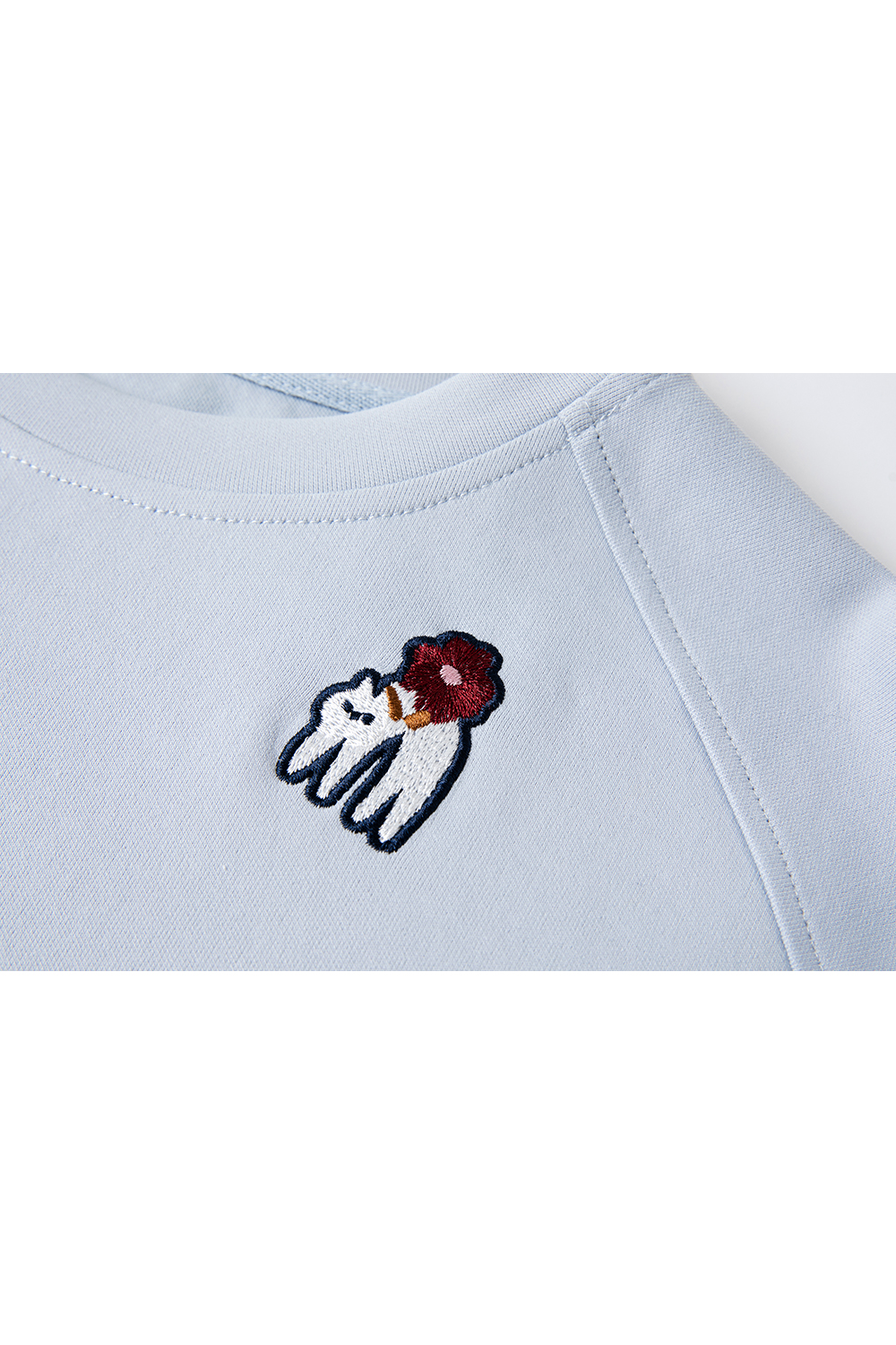Mist Blue Crewneck Sweatshirt with Playful Cat & Dog Embroidery-VIMLYSTORE
