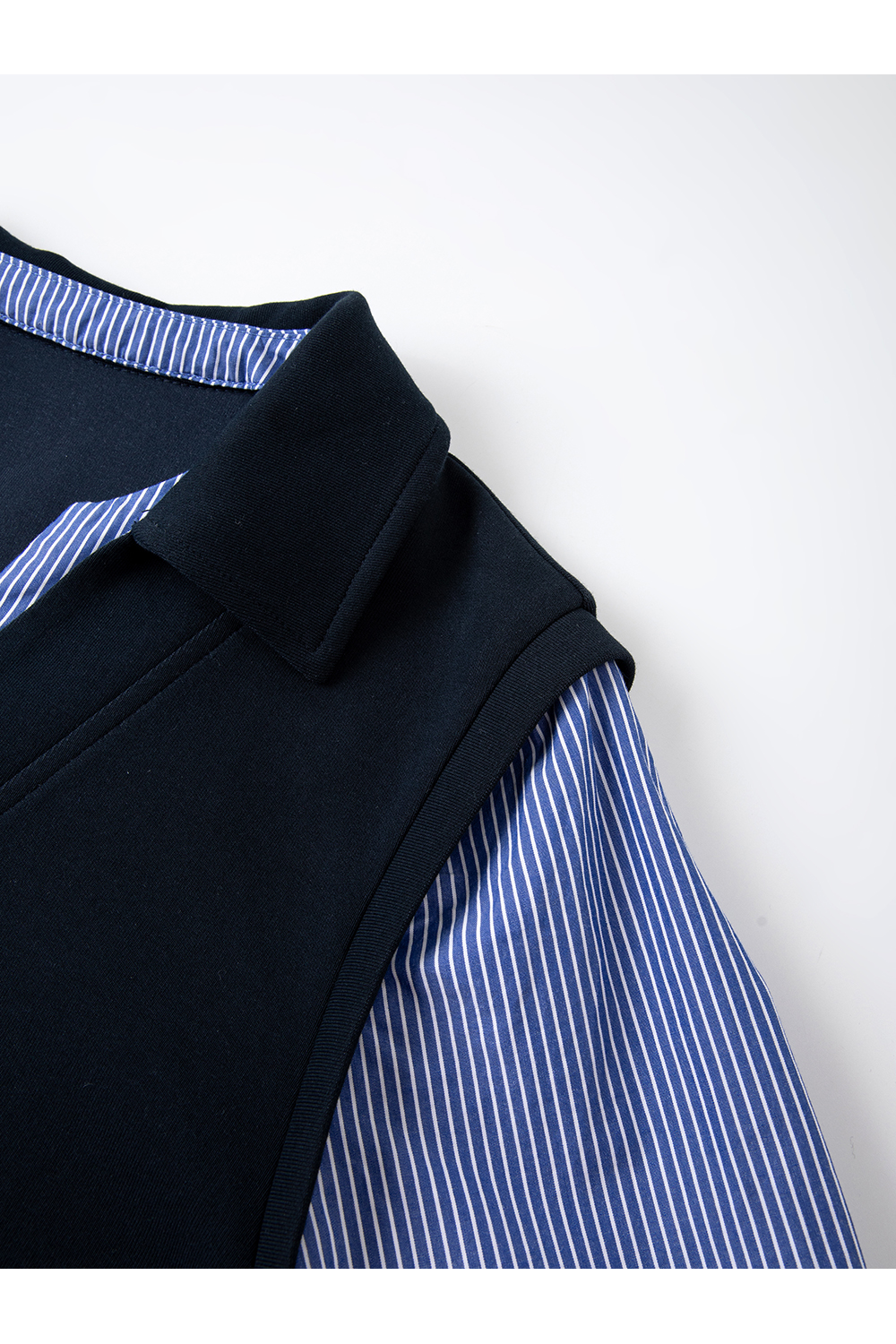 Navy Blue Fake Two-Piece Top with Long Skirt Set-VIMLYSTORE