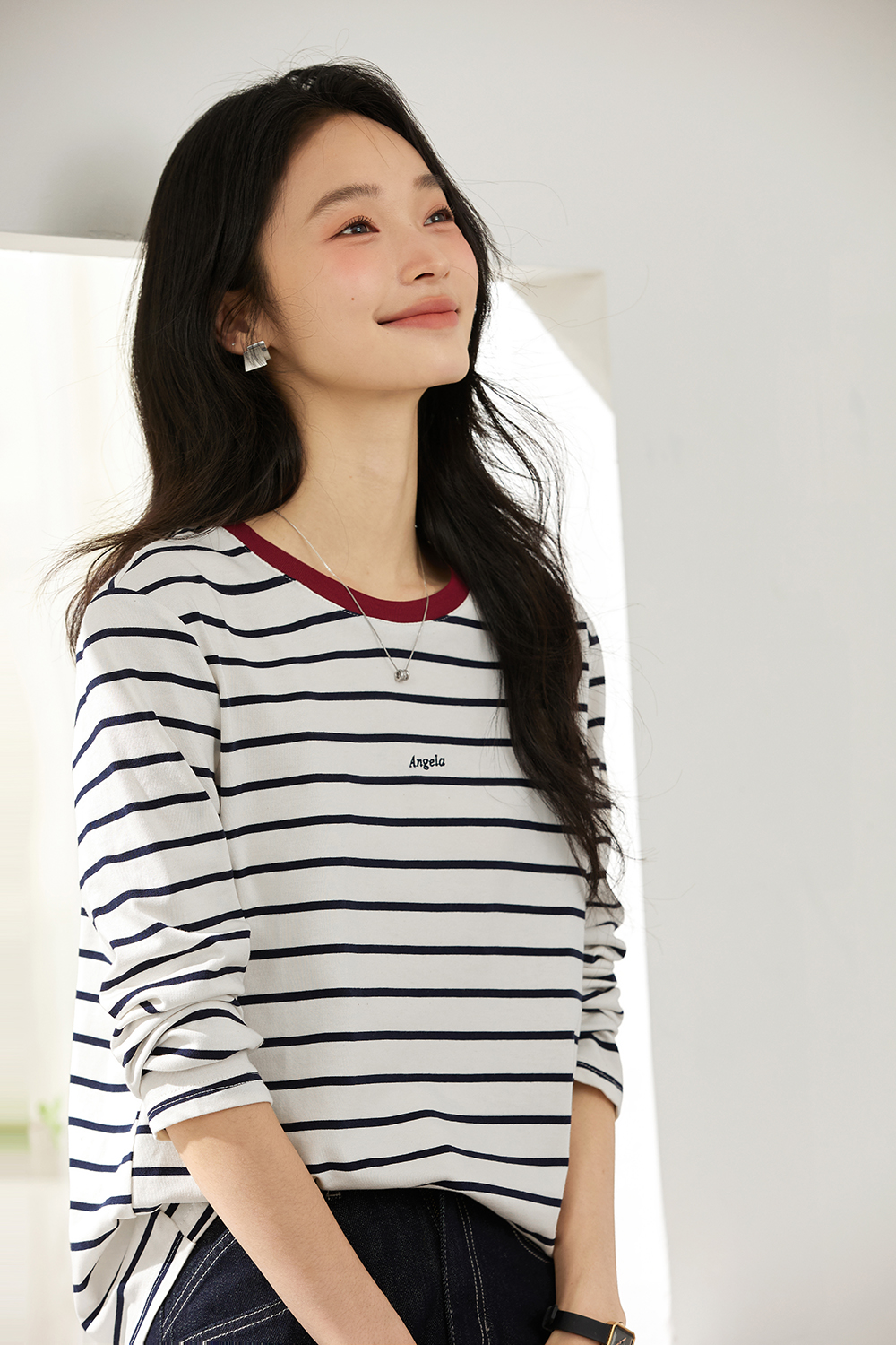 Slim-Fit Contrast Sleeve Tee with Embroidered Lettering-VIMLYSTORE