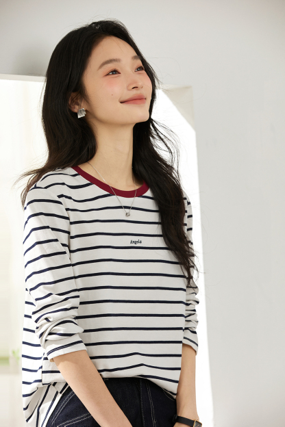Slim-Fit Contrast Sleeve Tee with Embroidered Lettering-VIMLYSTORE