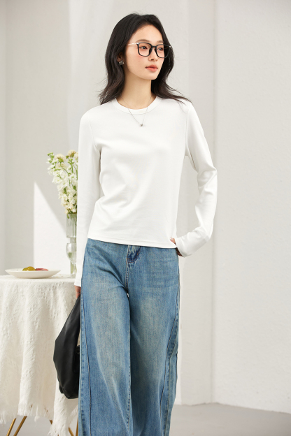 Lace-Insert Layering Tee with Pintuck Detail-VIMLYSTORE