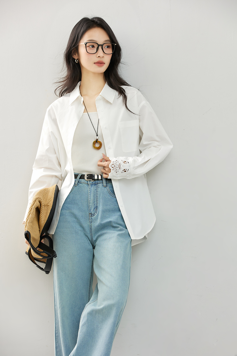 Artistic Cutwork Notch-Collar Blouse-VIMLYSTORE