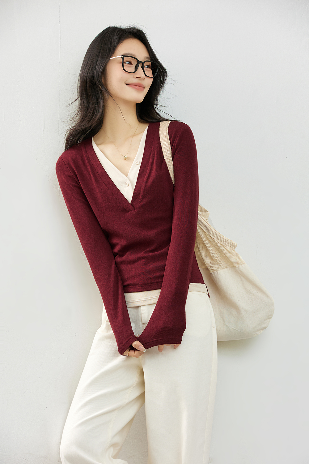 False Two-piece Designer Slim-fit Layering Long Sleeve T-shirt-VIMLYSTORE