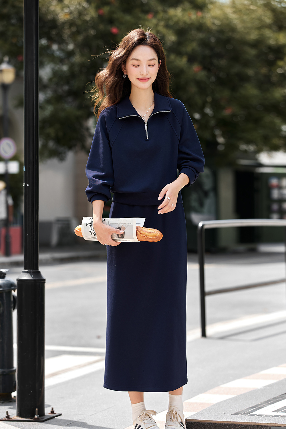 Fashion Casual Notched Top with Skirt Set-VIMLYSTORE