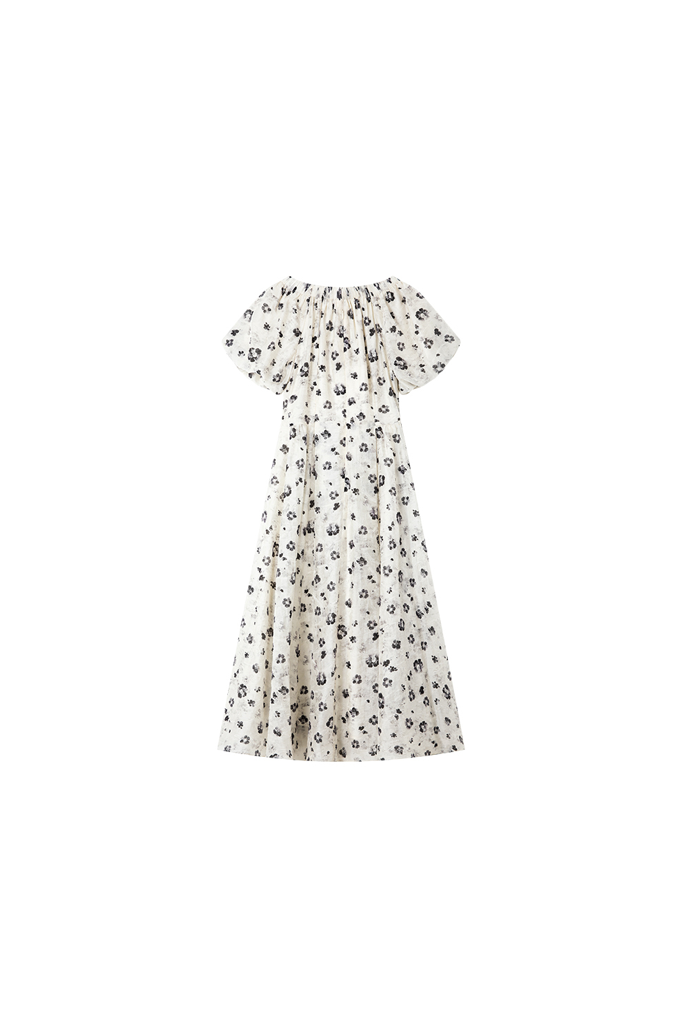 French Floral Soft V-Neck Puff Sleeve Slimming Maxi Dress