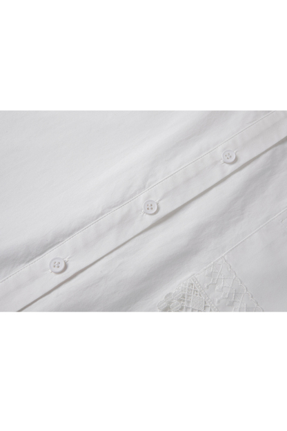 Minimalist White Lace-trimmed Cotton Shirt