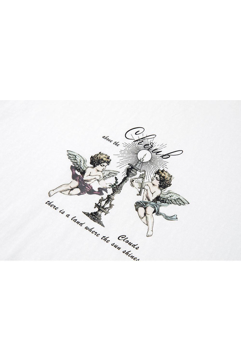Relaxed Fit Long-Sleeve Tee with Cherub Print-VIMLYSTORE